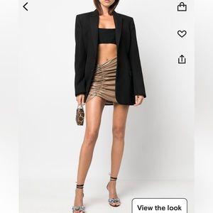 The Mannei Brown Ruched Leather Skirt